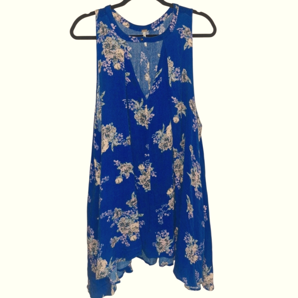 Free People Women's Vivid Blue Tree Swing Dress Mini Dress Tunic Size Large - Picture 4 of 8
